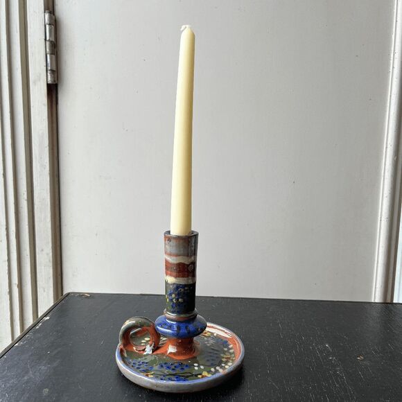 Hand-Painted Folk Art Pottery Candle Holder – Boho Cottagecore Studio Ceramic - Picture 6 of 10